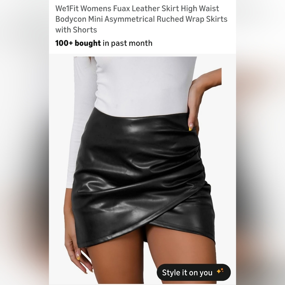 Faux Leather Asymmetrical Ruched Mini Skirt - Black. W-40